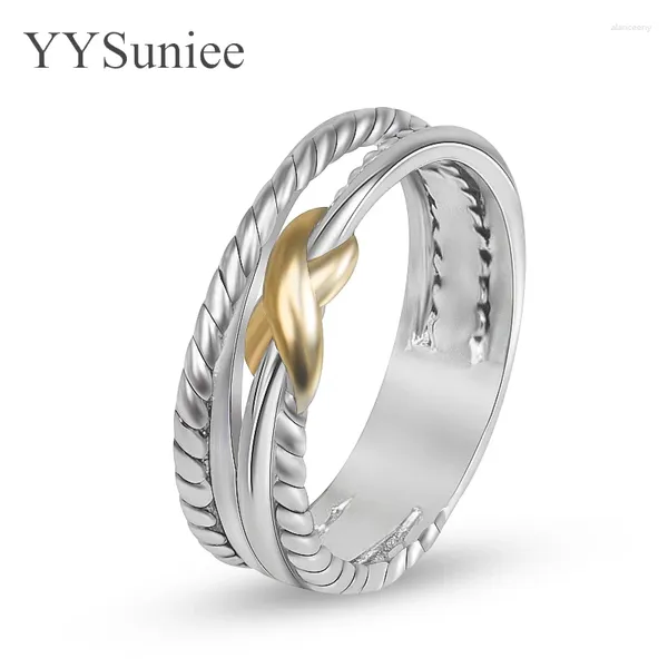 Anillos de boda YYSuniee Joyería de diseño de lujo 18K Banda cruzada chapada en oro para mujeres Marca de moda David Accesorios de dos tonos Regalo