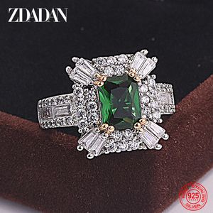 Wedding Rings Zdadan 925 Sterling Silver Emerald Zirkon Ring For Women Charm Jewelry Party Gift 230517