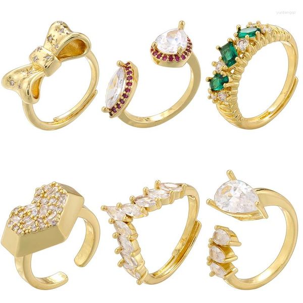 Anillos de boda Zhukou 6 Tipos de circonía cúbica con incrustaciones de arco con forma de arco en forma de corazón y elegantes anillos de mujer ajustables: VJ595-VJ600