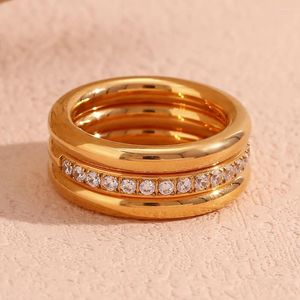 Wedding Rings Zirkon Ring Three Piece Set Hypoallergeen Party 18K Gold Ploated Sieraden 316L Roestvrij staal Damesdecoratie