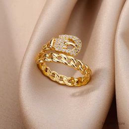 Trouwringen Zirkoonringen voor vrouwen Roestvrij staal Goudkleur 2024 Nieuwe trend Wedding Ring Sieraden Bague Femme Anillos Mujer Gratis verzending