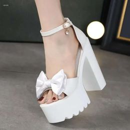 Sandales de mariage s High CM Chaussures blanches talon Brida Block Bow Open Toe Femmes 321 C50 Sandale Shoe