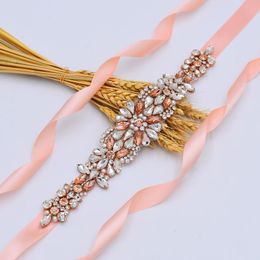 Wedding Sashes Amorarsi S423 Rose Gold Rhinestones Belts Pearl Bridal Dress Accessoires Women Belt voor avondjurken Vrouw