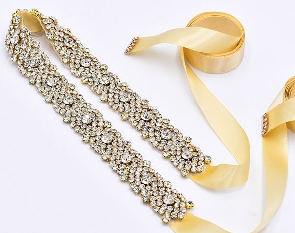 Fajas de boda Belt Champagne Gold Rinestone cinturón de cintura Bridal con vestidos de cristal cinturones de mujer