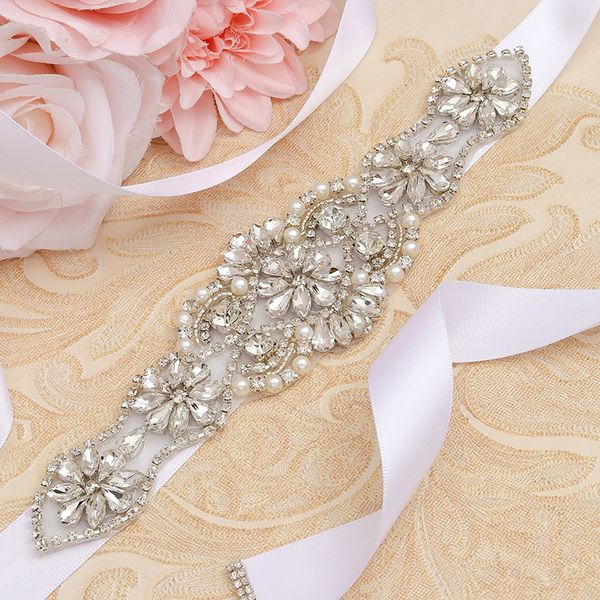 Ceintures de mariage ceinture strass perles mariée argent cristal bijoux robe de soirée de mariée Sashe