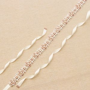 Wedding Sashes Bridal Belt 2019 Rose Gold Rhinestone Pearls Accessoires Belt 100% handgemaakte 8 kleuren Wit ivoor blush bruidsschepen 2605