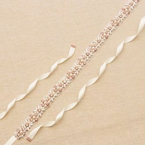 Wedding Sashes Bridal Belt 2019 Rose Gold Rhinestone Pearls Accessoires Belt 100% handgemaakte 8 kleuren Wit ivoor blush bruidsschepen 278t