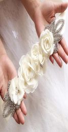 Ceintures de mariage en mousseline de soie fleurs ceinture de mariée robe en strass pour accessoires de mariée blanc ivoire noir rouge argent en stock commande en gros 9144630