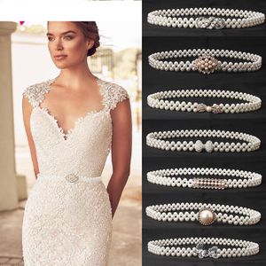 Bruiloft Sjerpen Gunsten Elegante Vrouwen Parel Riem Taille Elastische Gesp Parelketting Vrouwelijke Bruid Accessoires