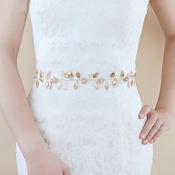 Fajas de boda Cinturón de novia dorado Hojas Vestido de perlas de cristal para novia y dama de honor