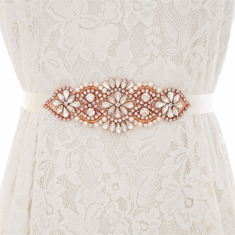 Bröllopssashes handgjorda diamant inlagda bröllopsklänningar midje täcker klassisk mångsidig pärla strass brudbälte