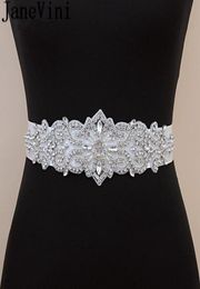 Fajas de boda JaneVini Cinturón de vestido de diamantes de imitación brillante Perla de cristal Faja de satén nupcial Cinturones de cinta con cuentas Pretina de dama de honor 8708036