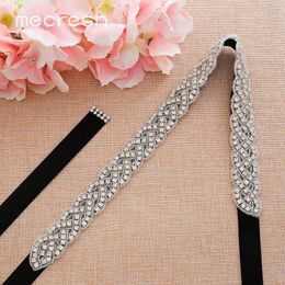 Ceintures de mariage Mecresh Argent Cristal Strass Ceinture Noir Blanc Rose Ruban Ceinture De Mariée Pour Robe Femmes Accessoires YD022