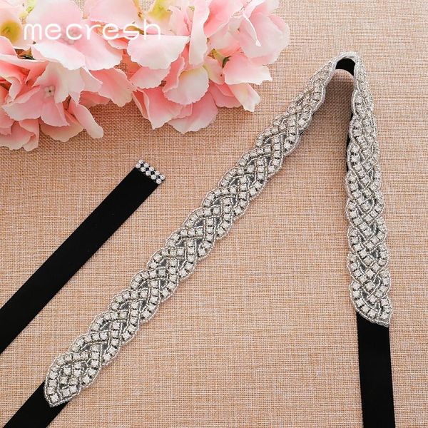 Ceintures de mariage Mecresh Argent Cristal Strass Ceinture Noir Blanc Rose Ruban Ceinture De Mariée Pour Robe Femmes Accessoires YD022