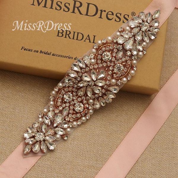 Saves de mariage missrdress strassons ceinture perles colorant rose rose gol Crystal Sash pour robe de soirée jk849 2578