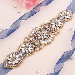 Wedding Sashes Nzuk Gold Crystal Bridal Belt Ridestone Party Dress Bruidsmeisje Lint voor accessoires