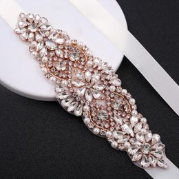 Bouchons de mariage Nzuk Rose Gol Robe Belts Righestones Perles Belt With Crystal Sash pour accessoires