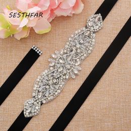 Fajas de boda SESTHFAR Daimond Belt Crystal Flower Bridal Sash Sliver Rhinestones para vestidos