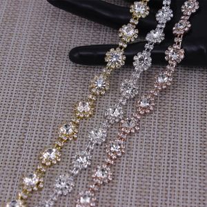 Ceintures de mariage en forme de fleur brillante, cristal Rose or argent strass garniture ruban de chaîne en métal pour robe sac chaussures accessoires