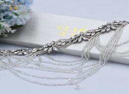 Couchons de mariage Topqueen S08 Blanc Sash Sash Belt Bridal Silver Beads Rimestone Luxury Female Bijoux Diamonte4912138