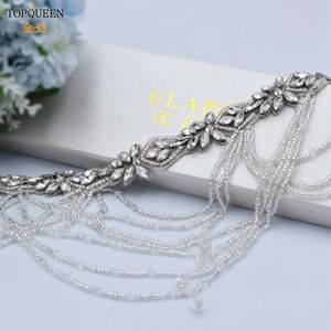 Wedding Sashes TopQueen S08 Witte jurk vleugel riem bruids zilveren kralen Rhinestone luxe vrouwelijke sieraden diamonte 292J