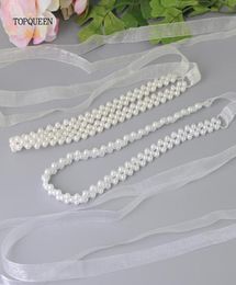 Couchons de mariage Topqueen S34 Sash perle pour robe Ivory Pearl Belt Embellie Robels Bijoux Bridal Organza5109576