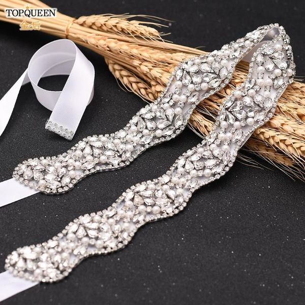 Fajas de boda TOPQUEEN S454 cinturón de perlas y diamantes de imitación cinturones elegantes para mujeres vestidos de cristal con cuentas colorido nupcial