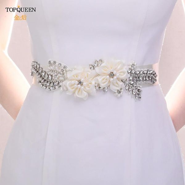 Fajas de boda TOPQUEEN S479 Rhinestone vestido cinturón flor joya cinta para novia floreada