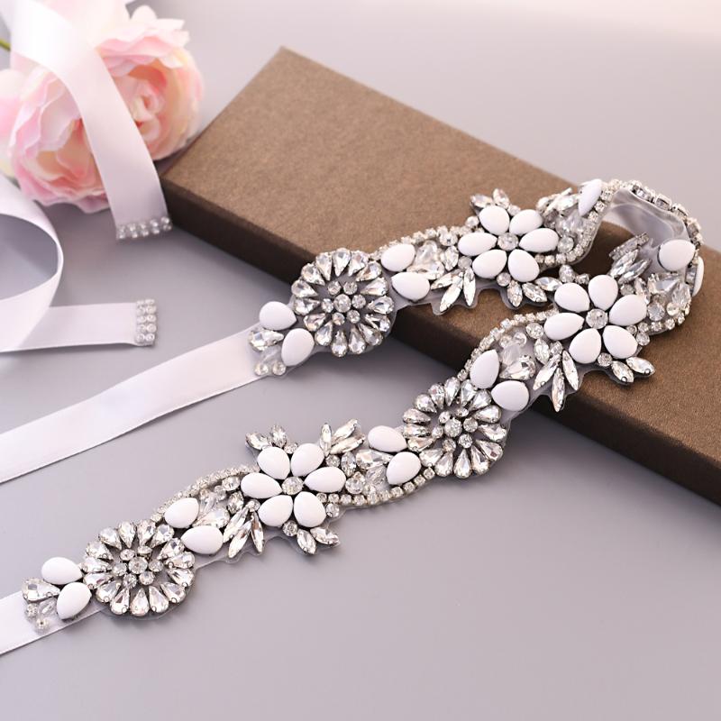 Hochzeitsschärpen TRiXY S431 Flora Strassgürtel für Brautkleider Dünner Gürtel Mädchen Elegante Perlenschärpe