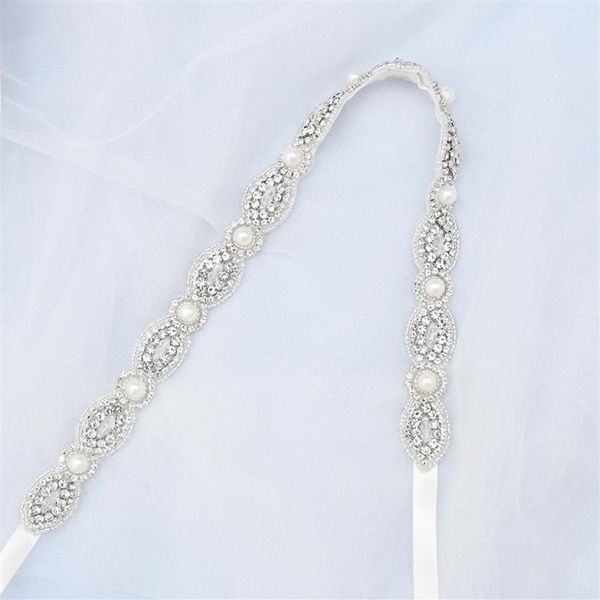 Ceintures de mariage TRiXY S435 Ceinture perlée de mode Cristal clair pour robe formelle Perle Ceintures de strass de mariée Silver247N