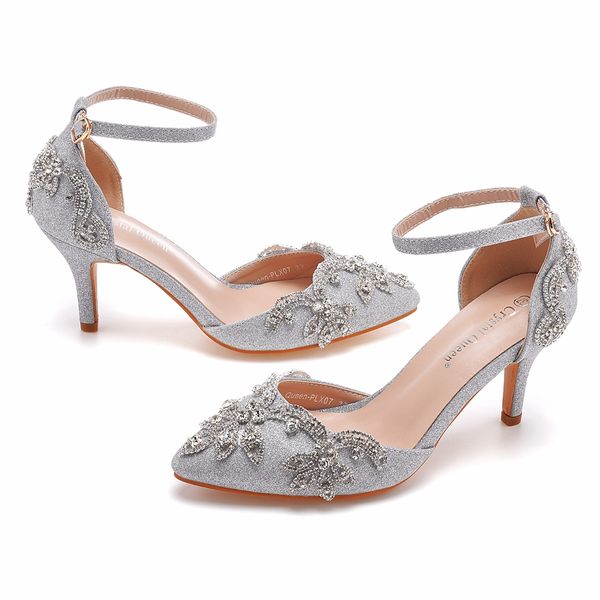 Chaussures de mariage mariée 7 cm talons hauts escarpins blancs jour de noël soirée Stiletto luxe sandales grande taille 43