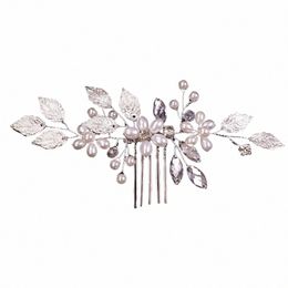 Boda Sier Rhinestes Crystal Pearls Vintage Leaf Side Hair Pein Clips Cañal Accesorios para novias y damas de honor J2fo#