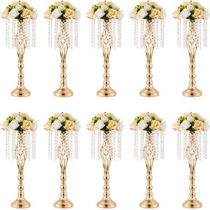 mariage ruban mental Lustre fleur stand vase Centre de table Or Vase pour Mariage Centres de table Décorations de Table avec Lustre Cristaux,