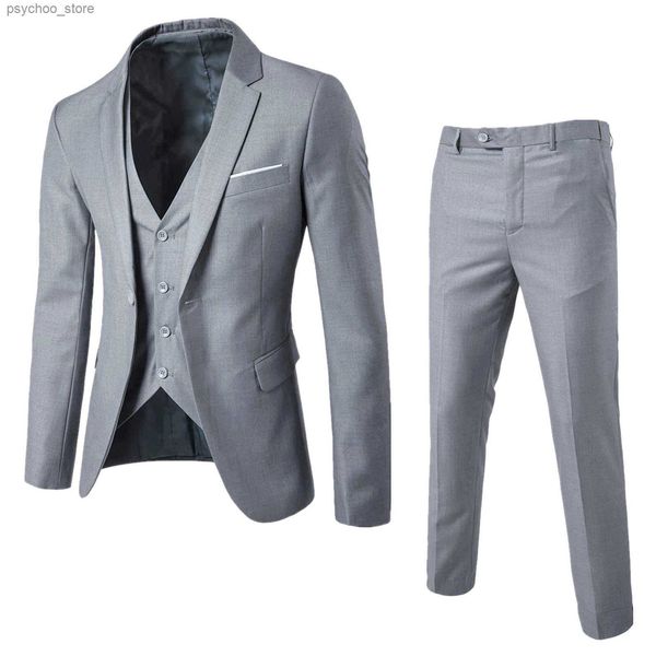 Costume de mariage hommes coréen Slims hommes costume d'affaires 3pc veste gilet pantalon costume formel smoking marié costume à manches longues Gentleman tenue Q230828