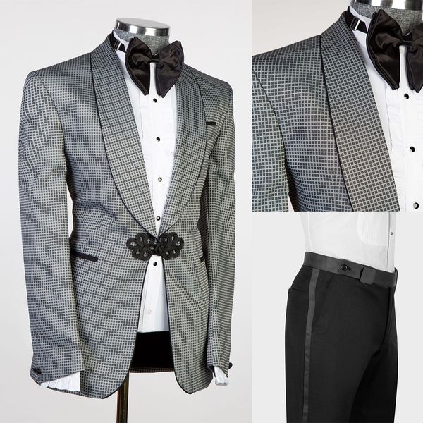 Traje de boda para hombre, traje a cuadros ajustado, conjunto de 2 piezas, Blazers para novio, pantalones, ropa de trabajo Formal de negocios para hombre, trajes de vestir