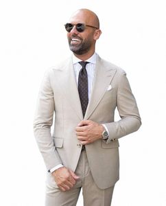 Bruiloft Pakken Voor Mannen Beige Een Butt Blazer Sets Outfits Slim Fit 2 Stuks Custome Tuxedo Homme Plus Size Elegante dr Outfit 56nR #