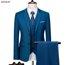 Trouwpakken voor mannen Elegante Blazers Set 3 stuks Luxe zakelijke formele vestbroek Volledige lagen Jassen 240420