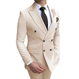 Combinaisons de mariage hommes affaires mode 2 pièces slim veste robe blazers pantalon manteau pantalon couleur solide double poitrine 240430