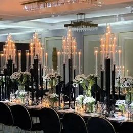 Bruiloft benodigdheden decoratie geometrische zwarte metalen achtergrond stand led kandelaar trouwboog voor loopbrug podium decor 200