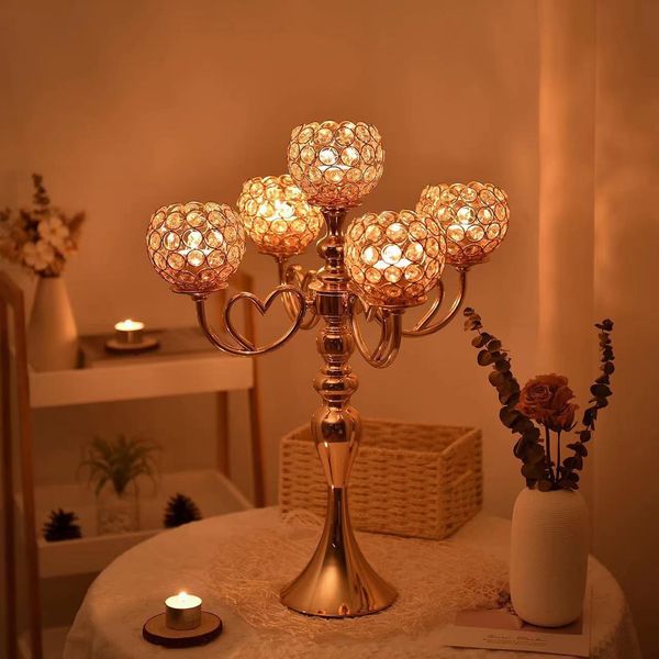 Centre de Table de mariage, candélabres à 5 bras, colonne en verre de cristal, bougeoirs, décoration de maison