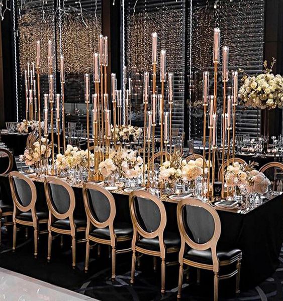 Table de mariage pièce maîtresse support de fleur bougeoir 8 10 têtes chandelier avec abat-jour candélabre en métal doré sans lampe 9042075