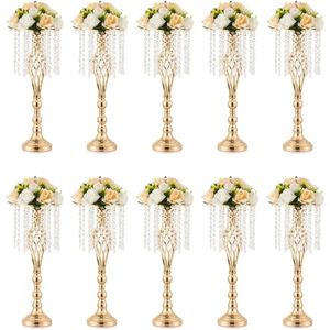 Decoraciones de la mesa de boda: jarrón de oro de 10 pcs para centros de mesa con cristales de araña de 21.7 pulgadas de flores de alto nivel de flores gratis 240422