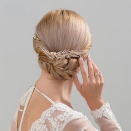 Bruiloft tiara haaraccessoires gouden bruids headpieces kam parelclips diamanten stuk voor dames headpieces