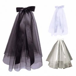 Mariage Tulle Blanc Beige Noir Voiles de mariée Ribb Edge Femmes élégantes Accessoires de mariée Courtes Femmes Voile avec Bowknot Décor F0qm #