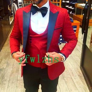 Wedding Tuxedos Embossing Men Suits Groomsmen Peak Rapel Bruidegom Tuxedos Wedding/Prom Man Blazer Jacket broek Vest Tie W1160