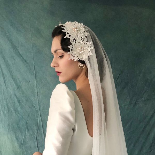 Velos de novia Velo de novia Marfil con flores con peine para fiesta Sombrero de novia cristiano