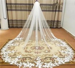 Voile de mariage bord en dentelle long voile de mariée luxueux appliques paillettes voile ivoire blanc avec peigne cathédrale OneLayer 3 mètres CPA32179374033