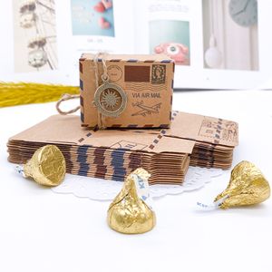 Bruiloft Vintage Bonbondoos Stempel Ontwerp Chocolade Verpakking Kraftpapier Geschenkverpakkingen Kerst Gunsten Feestartikelen