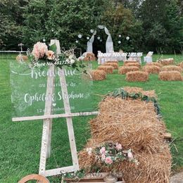 Signos de bienvenida de boda Etiqueta Nombres personalizados Ceremonia de Mairage Henna Party Mirror Board Pegatinas de vinilo Patrón francés 220621