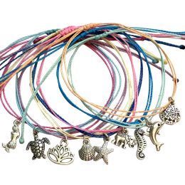 Cadena de cuerda Regalo de la tobillera para mujeres Surfer Wave Brazel de tobillo Summer Tortuga Joya Joya Girl Ajustable Anexo Bohemio Hecho a mano para fiesta de bodas